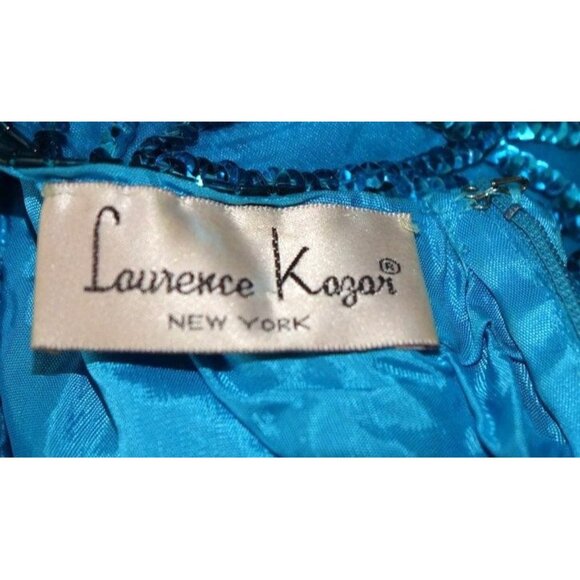 Vintage 80s Laurence Kazar Teal Beaded Sequin Silk Mini Cocktail Dress M - Picture 2 of 10